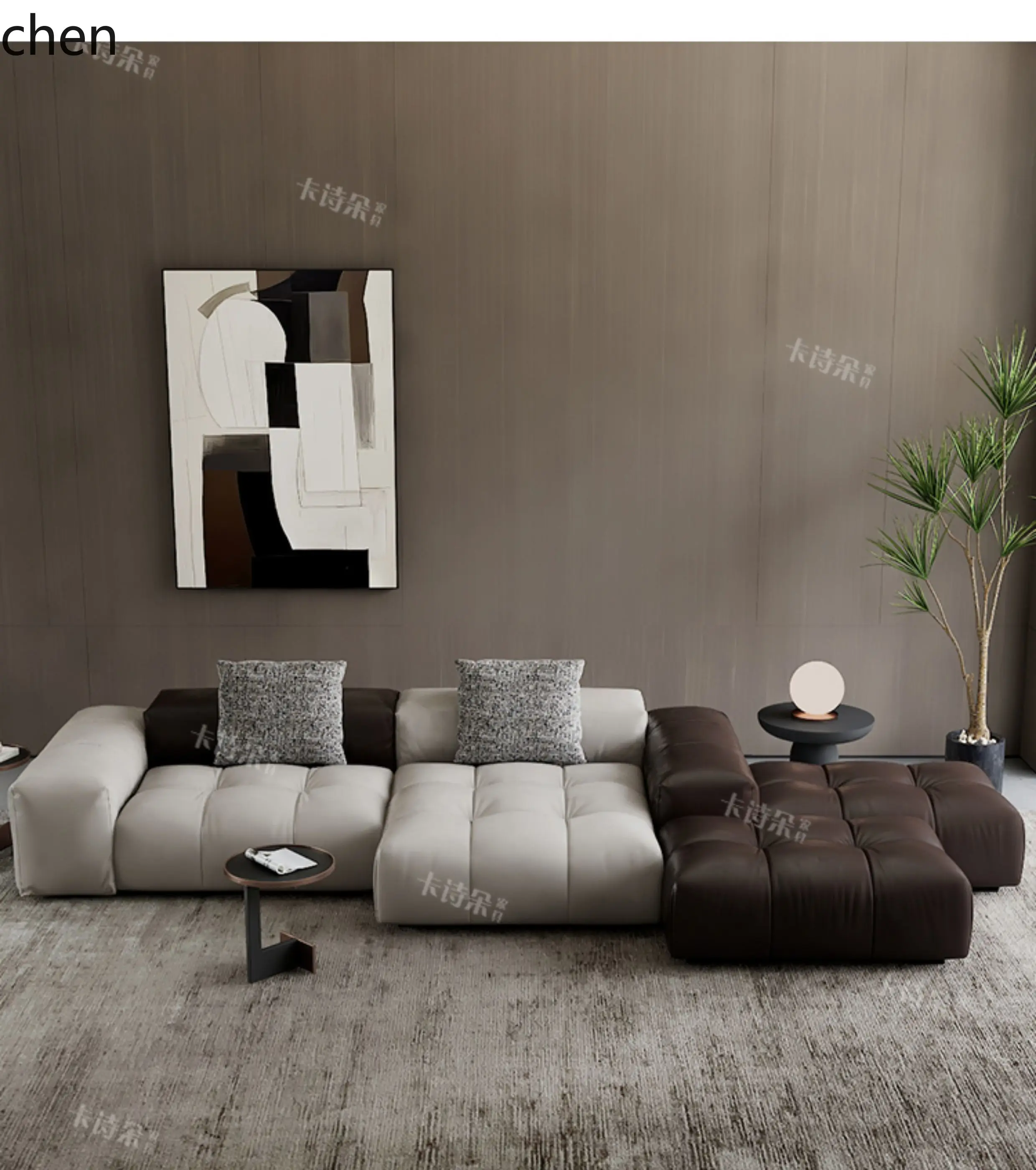 LXC Sofa Genuine Leather Modular Pixel Block Minimalist Living Room Original Leather Sofa