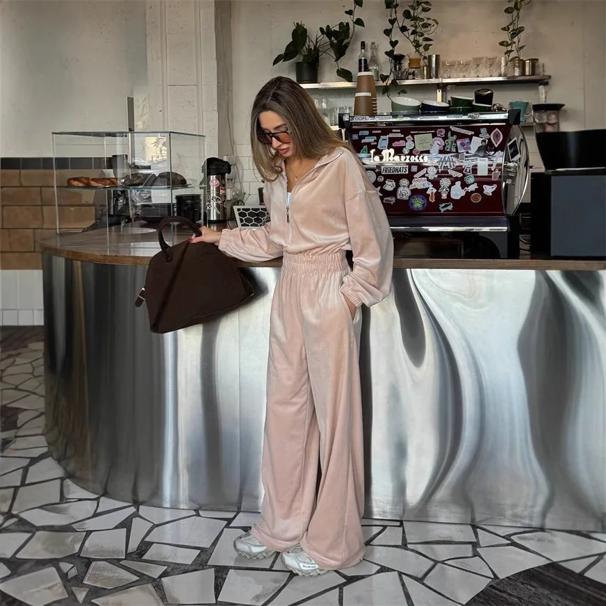 Autumn Winter Jumpsuits for Women Fall Casual Sweatsuits Long Sleeve Zip Sweatshirts Jogger Sweatpants One Piece Romper Outfits