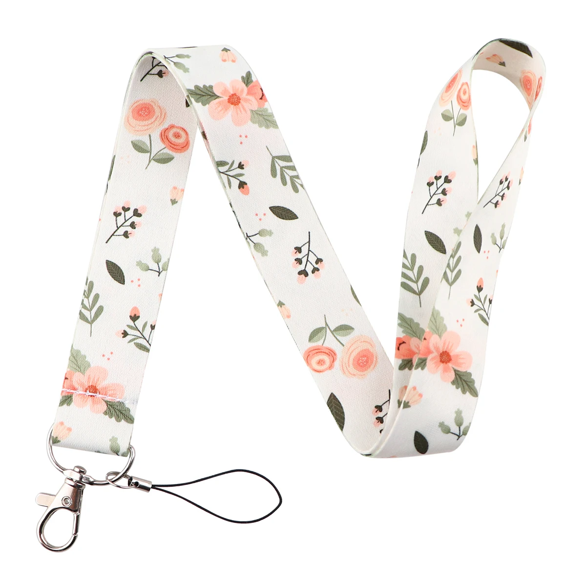 Korean Retro Pink Flowers Lanyards for Key Neck Strap For Card Badge Gym Keyring DIY Hanging Rope Keycord Phone Accessories