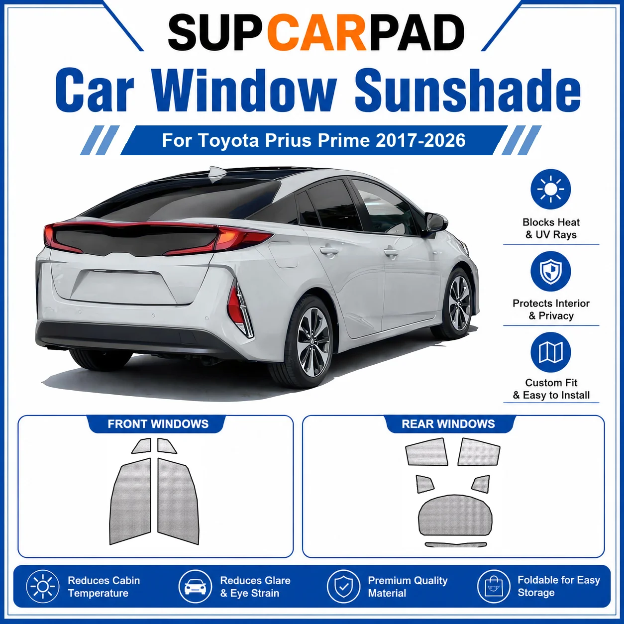 For Toyota - Toyota Prius Prime 2017-2026 Full Set Car Window Sunshades UV Block Privacy Heat Insulated Foldable Car Curtain