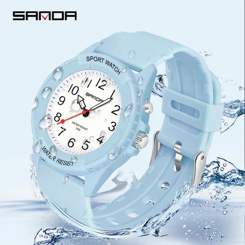 Imagen 2 del producto Relojes de cuarzo a la moda para mujer, accesorio de color azul claro, resistente al agua hasta 50M, pantalla luminosa, informal, femenino