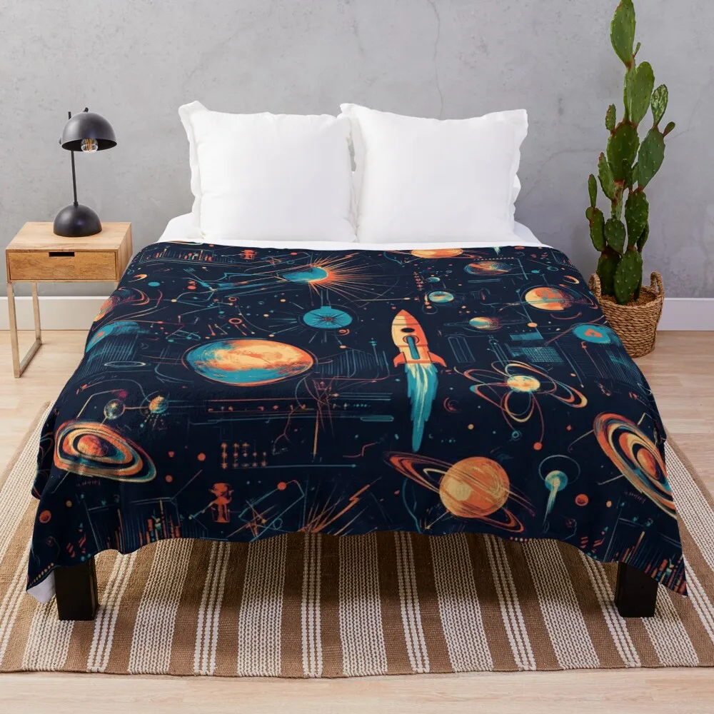 Space and technology motifs Throw Blanket Blankets For Bed for winter Blankets