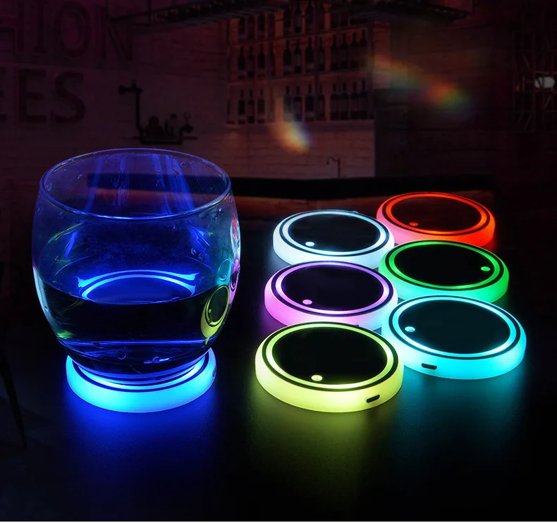 Luminous Car Water Cup Coaster Holder 7 Colorful RGB USB Charging Car Led Atmosphere Light For Universal Auto Accessories