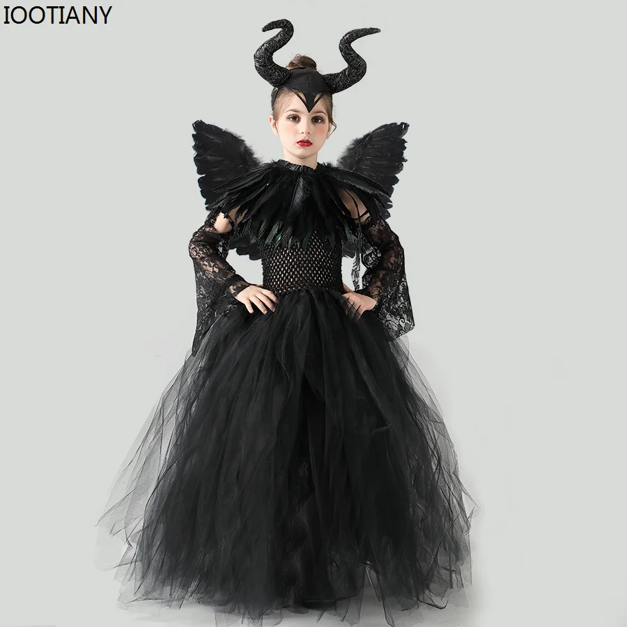 

New Halloween Sleeping Witch Cosplay Costume Sleeping Curse Tulle Dress Carnival Party Evil Queen Black Mesh Princess Fancy Suit