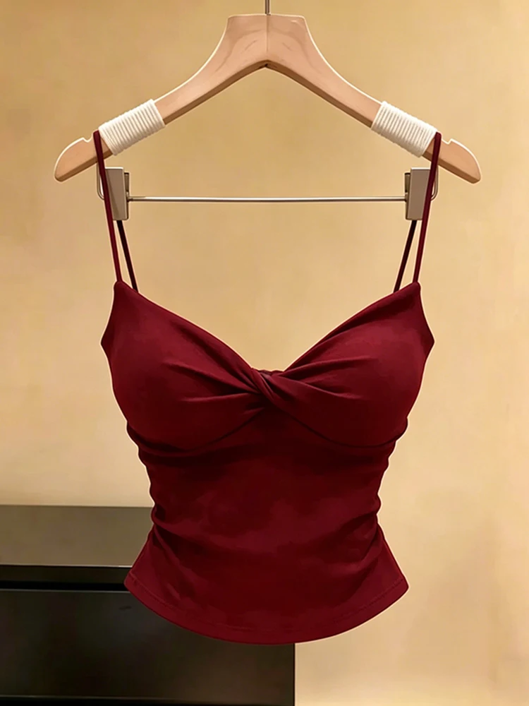 Trendy Knot Strap Vest Women Summer Outerwear Inner Match Pad Integrated Slim Fit Short Top V-neck Casual Business Yoga Travel