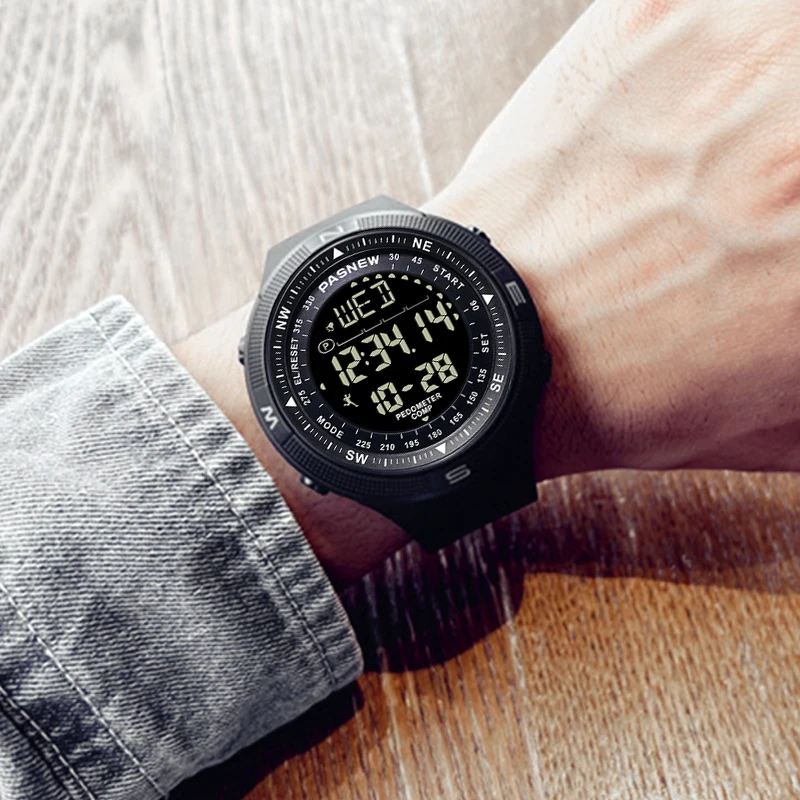 متعددة الوظائف الرياضة ساعة للرجال ، البوصلة الرقمية الكبيرة ، ساعة اليد الإلكترونية ، الصبي العودة التوجيه ، مقاوم للماء ساعة اليد العسكرية