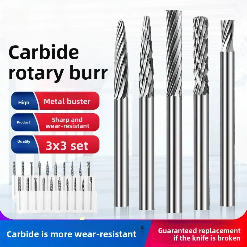 Rotary File 3mm Set Carbide Electric Grinding Tungsten Steel Milling Cutter Super Hard Grinding Head Woodworking Engraving Head