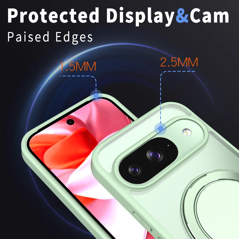 تصميم الدرع 360 °   حافظة شفافة بحامل مغناطيسي قابل للدوران لهاتف Google Pixel 10A 9 Pro XL غطاء خلفي عازل للمسند الهوائي المقاوم للصدمات