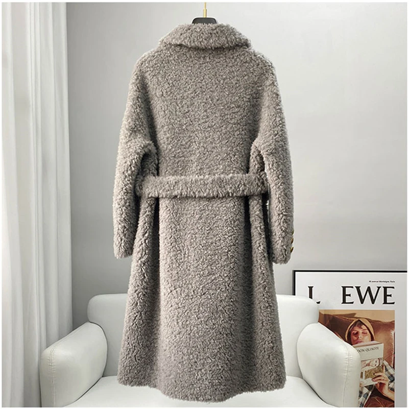 Aorice Women Real Wool Fur Long Coat Jacket Trench Winter Warm Female Sheep Shearing Over Size Parka CT2128