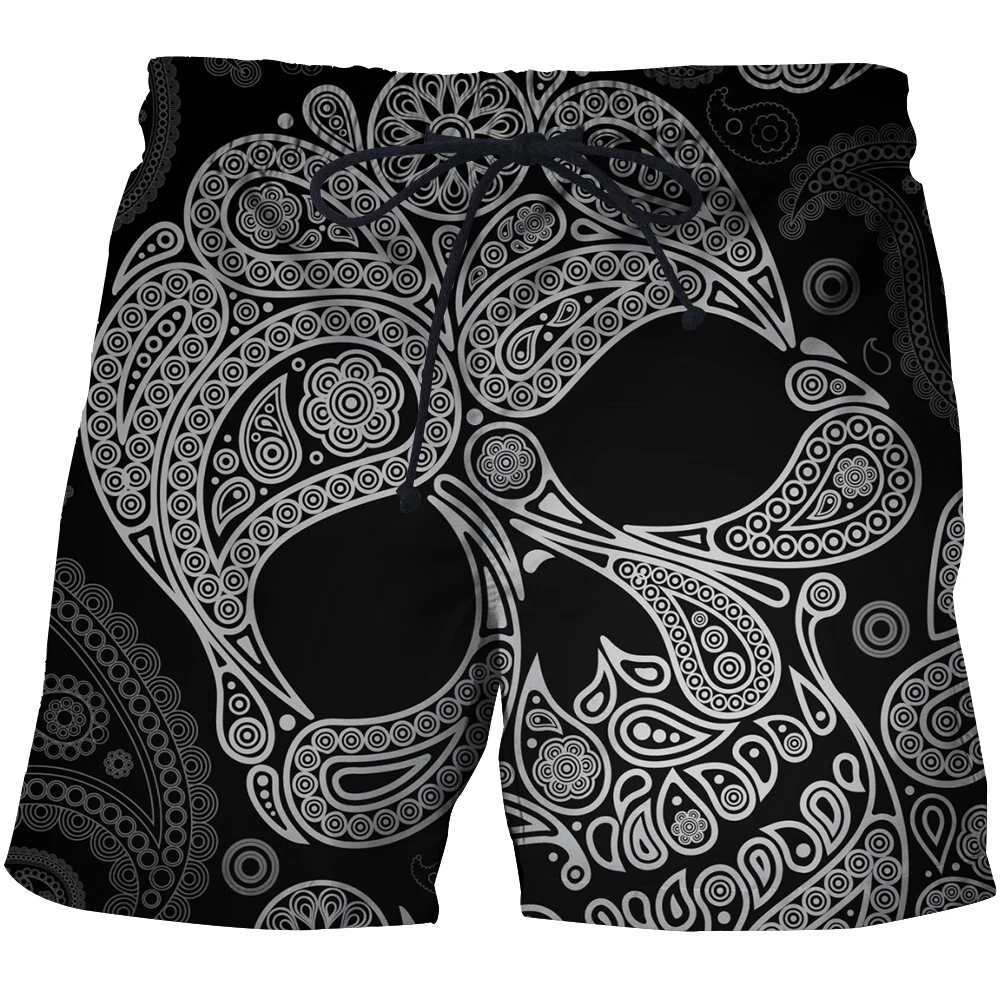 Summer funny shorts Bermuda shorts and board pants Men\'s sports shorts Summer mens skull beach shorts 3D printed graphic shorts