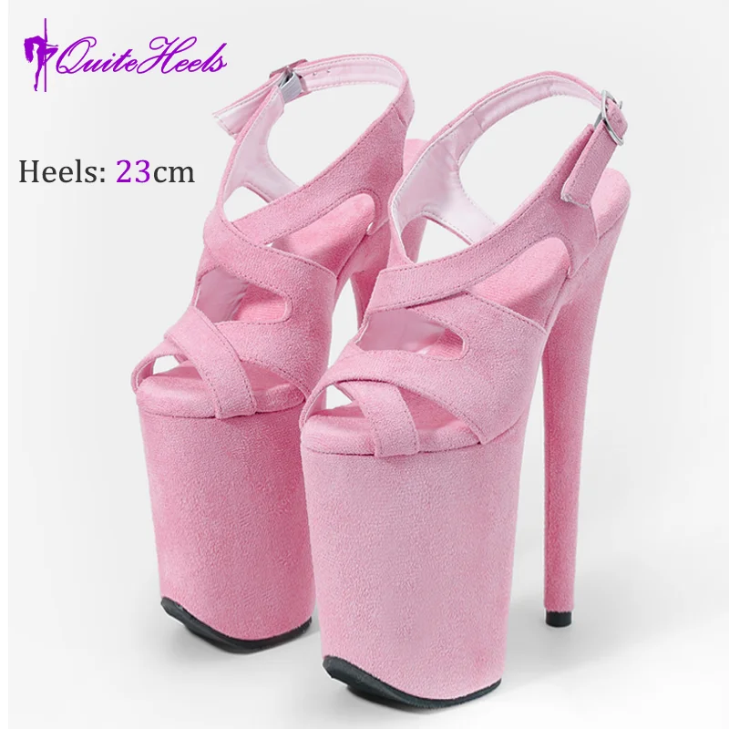 23CM High Heels Hot Hand-Made Suede Sexy Women'S Pole Shoes Stripper Heels Platform High Heel Sandals