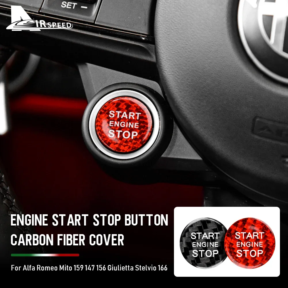 Hard Dry Carbon Fiber For Alfa Romeo Giulia Stelvio Car Engine Start Stop Button Cover Ignition Sticker Accessories
