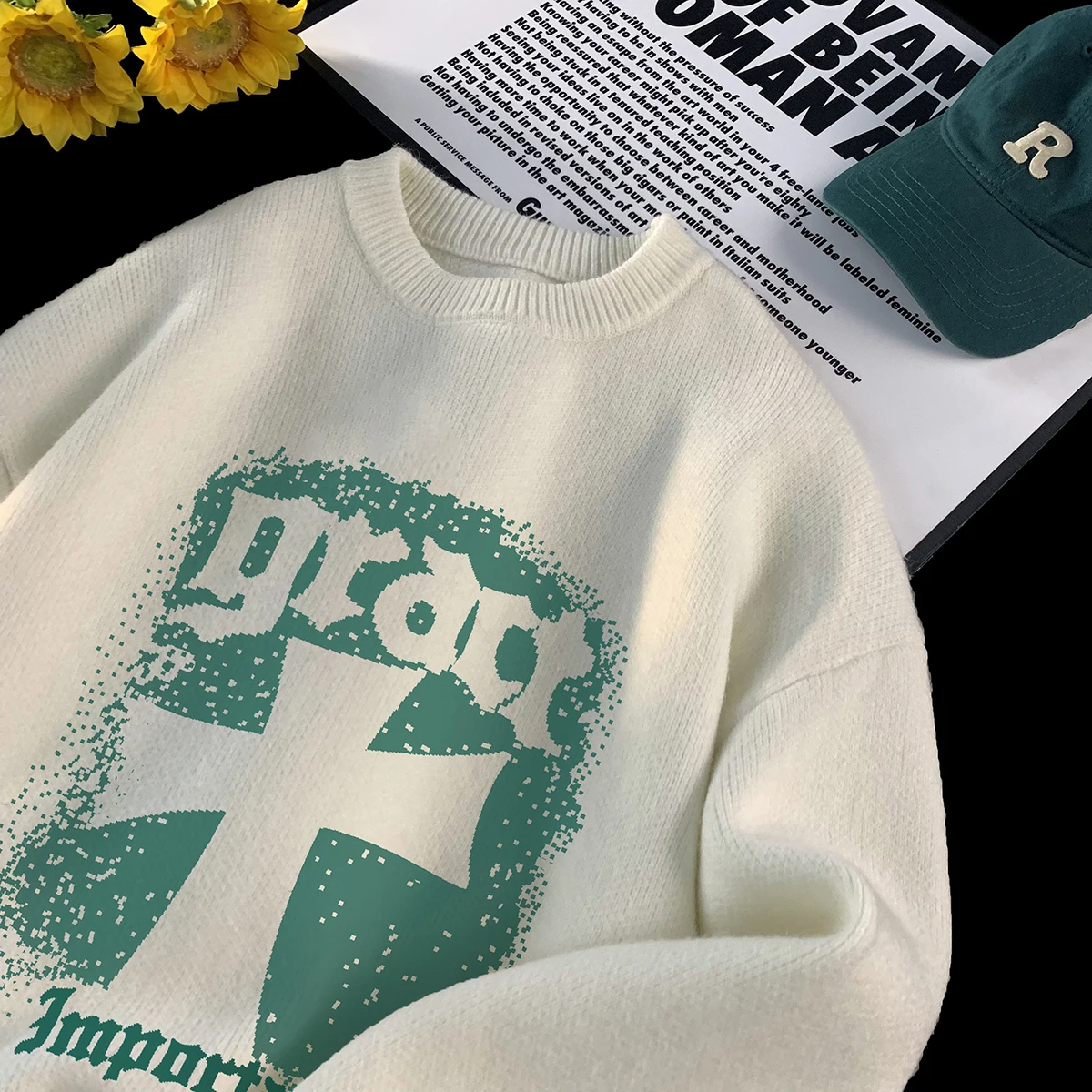 

Свободный трикотажный джемпер с круглым вырезом для подростков-мальчиков, весна-осень, в американском ретро-стиле, повседневный, базовый, с длинным рукавом