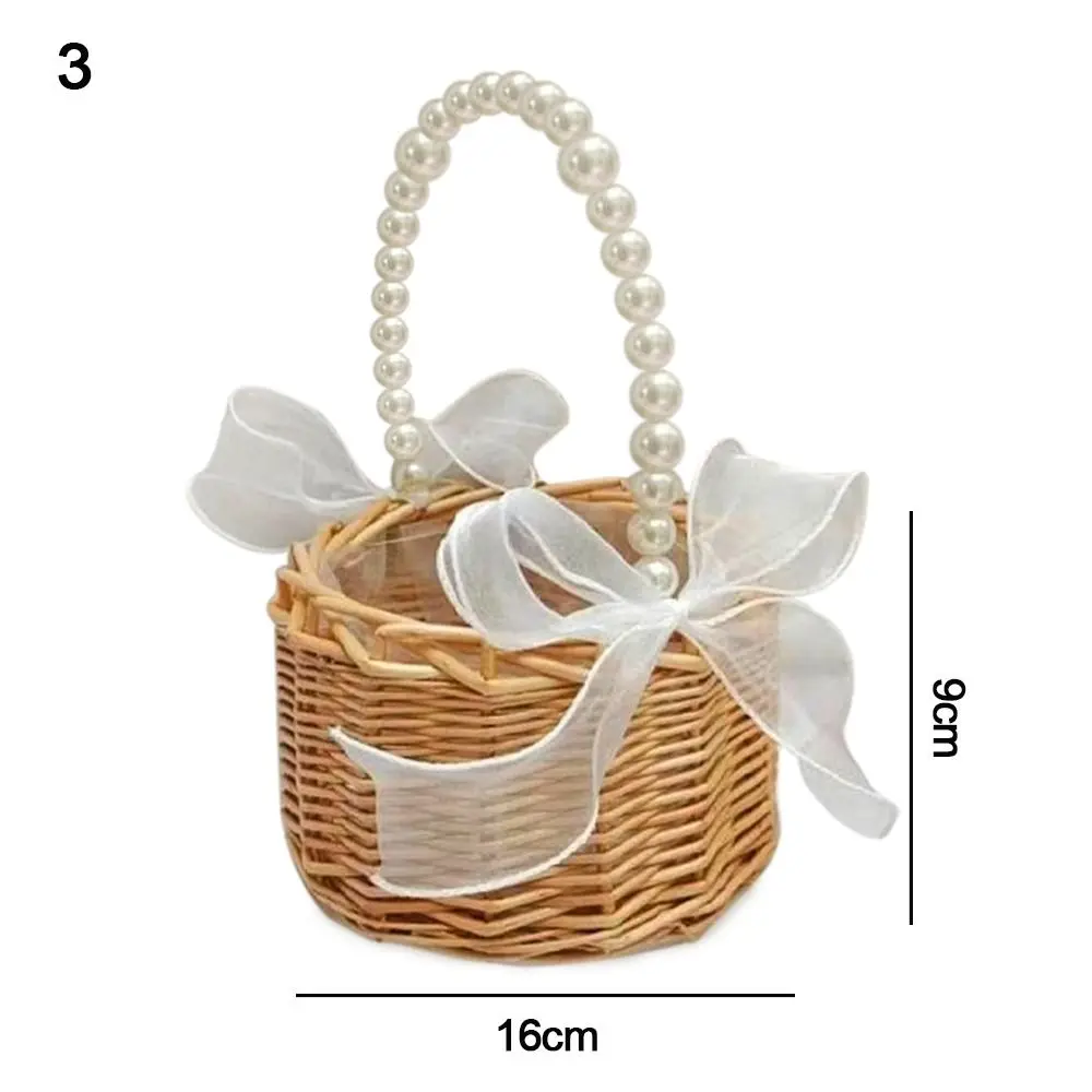 Willow Rattan Flower Girl Baskets Yellow Sturdy Flower Arrangement Basket Storage With Handle Picnic Container
