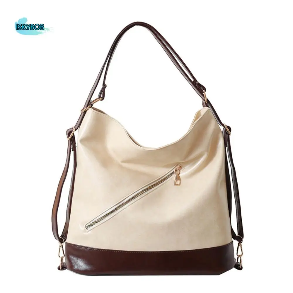 

Stylish Retro Women's Shoulder Bag Large Capacity PU Leather Student Tote Bag Waterproof Portable Shopping Handbag Spring Summer