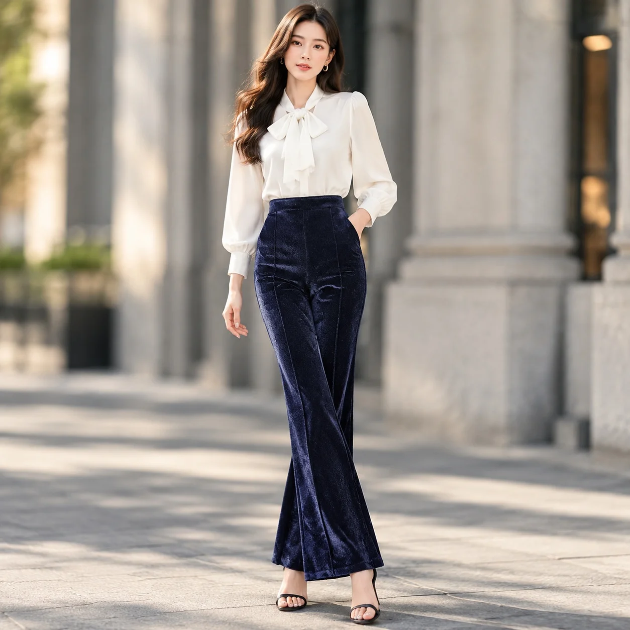 Casual Pants High Waist Elegant with Commuter Chic Regular Thickness Relaxed Fit Full Length Flared Leg Slit Winter Women Pants