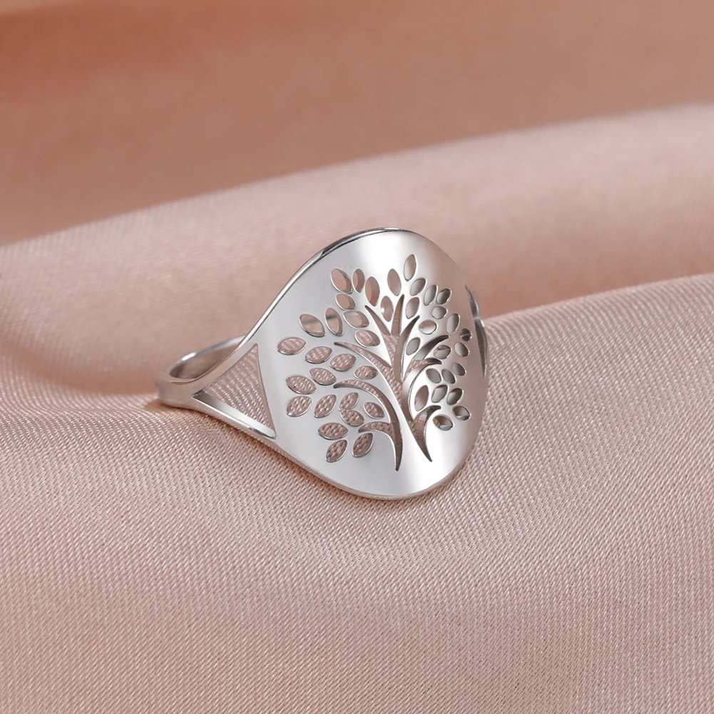 Lucktune Tree of Life Finger Ring Stainless Steel Tree Symbol Silver Color Ring for Women Men New In Jewelry Couple Wedding Gift