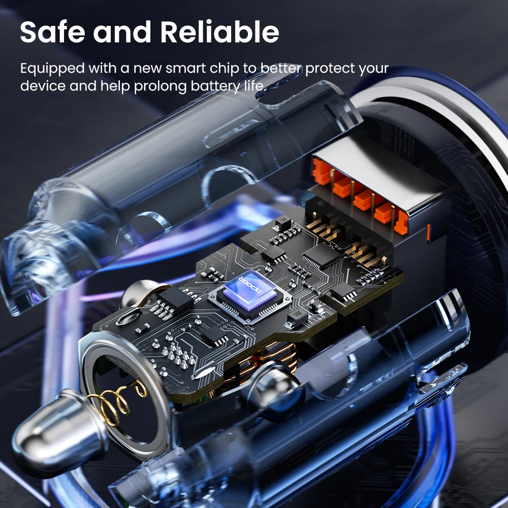 شاحن سيارة tooki-USB مع إضاءة ليد ، كابل من النوع C ، شحن سريع ، 60 واط ، PD ، QC3.0 ، شاومي ، سامسونج ، آيفون 15 برو