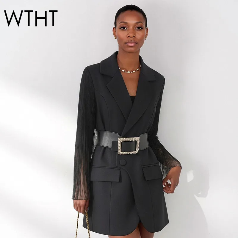 

Новый модный женский блейзер WTHT с бахромой на рукавах, поясом со стразами, приталенный, весна 2026, трендовый, с отложным воротником, однотонный, женская куртка 1LS2992