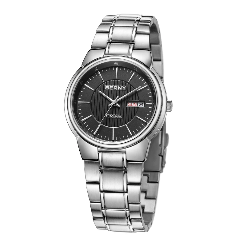 

BERNY Luxury Men Mechanical Watches Japan BERNY 8205 Day Top Calendar Solid Steel Band Automatic Watch Male Waterproof 5ATM