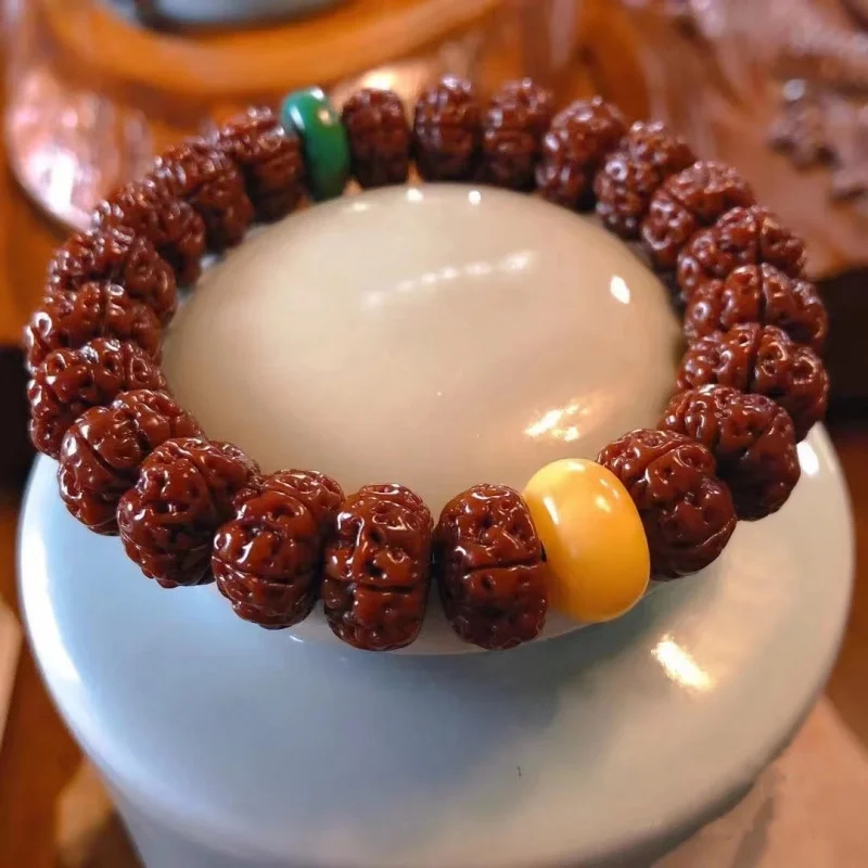 

Brushed Patina Jade Small Vajra Bodhi Bracelet Men and Women, UFO Aircraft Five-Petal Short Stump Bursting
