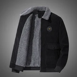 Men's Corduroy Lamb Wool Jacket Coat. Korean Style Trendy Young Men's Loose Fleece-lined Casual Flapped-collar Outerwear Top.