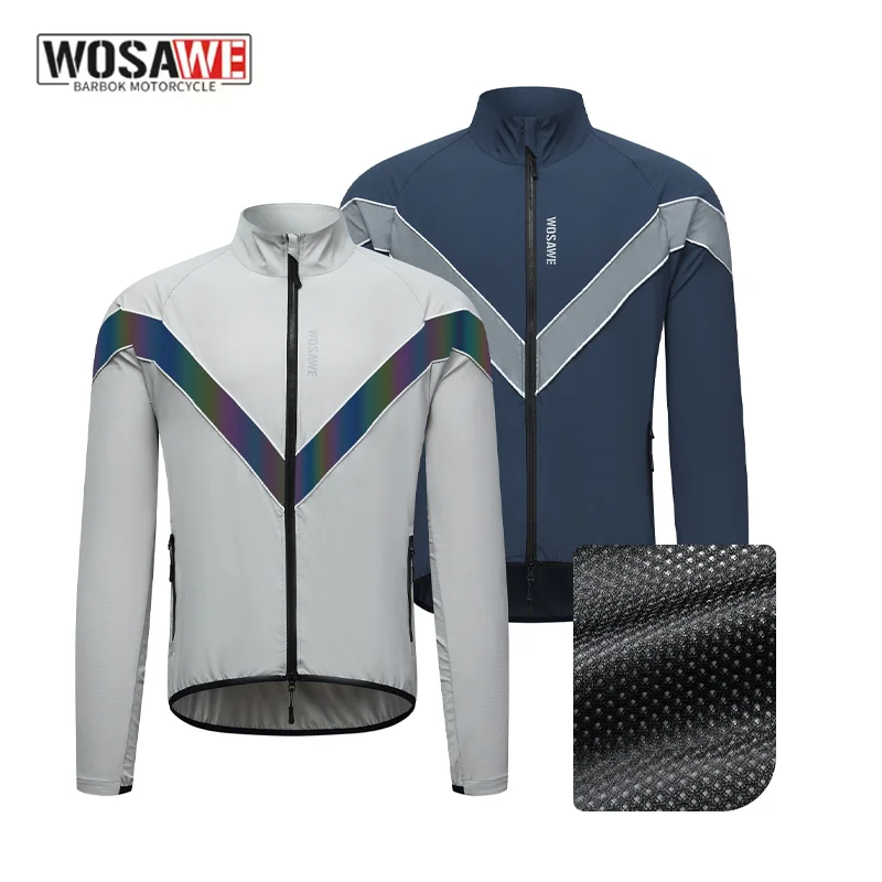 

WOSAWE Motorcycle Jacket Men's Patchwork Night Reflective Jacket Windproof Water Resistant Outwear Training Hip Hop Party Jacket