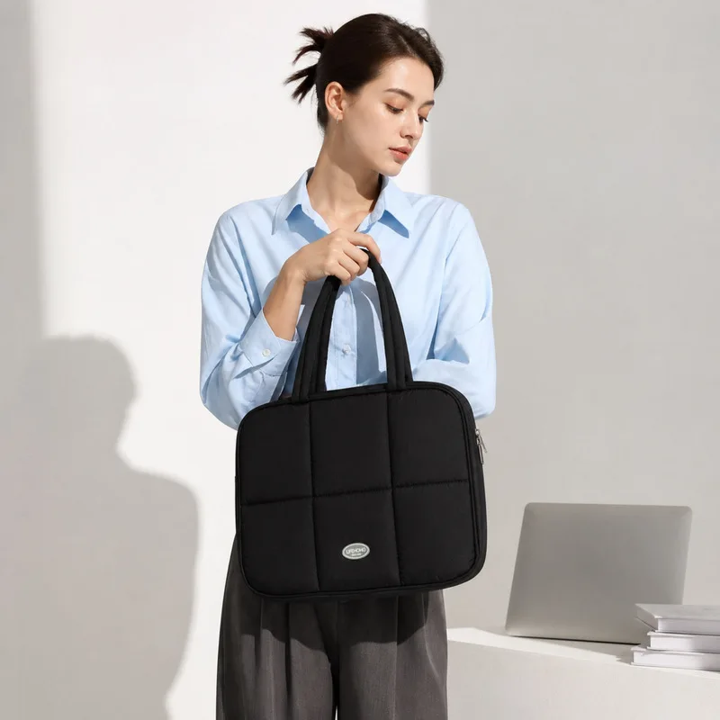 Korean Puffy Laptop Tote Bag Large Capacity Multi‑functional Shoulder Handbag For 13 14 15 15.6 16 Inch Notebook Computer Pouch