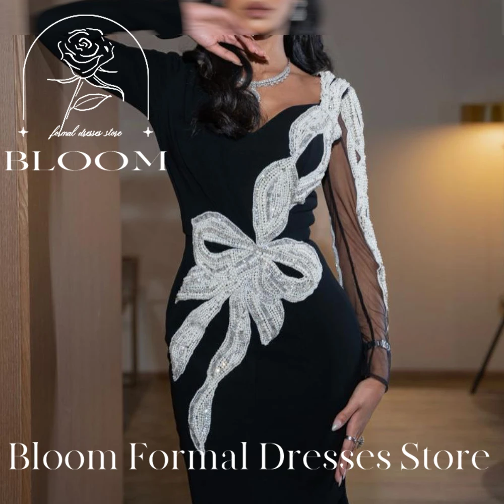 Bloom Customized Long Sleeves Contrast Color  Mermaid Sweep Train Side Silt Sequined V Neck Zipper Back Classic Celebrity Dress image 3