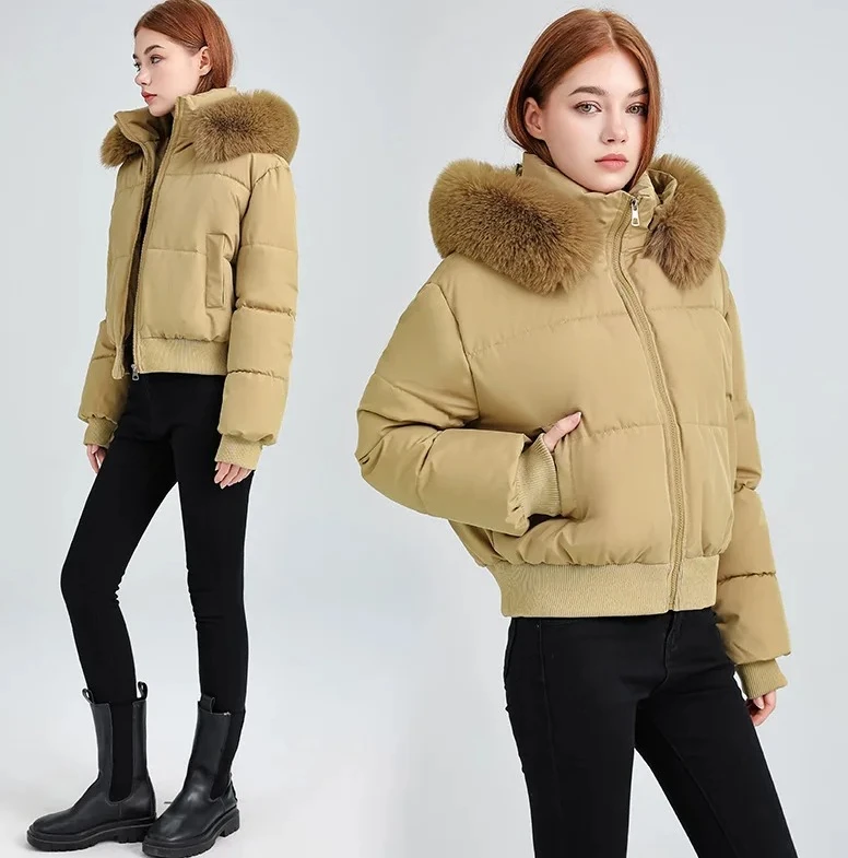 스위트 스타일 짧은 퍼퍼 코트, 여성용 후드 퍼 칼라 재킷, 두꺼운 브레드 스타일 루즈핏, 겨울 신상품