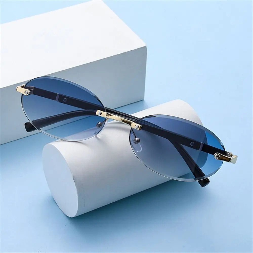 Vintage Cut-Edge Oval Frame Sunglasses Frameless UV400 Protection Hip-Hop Sun Glasses Street Style Y2K Eyewear for Women