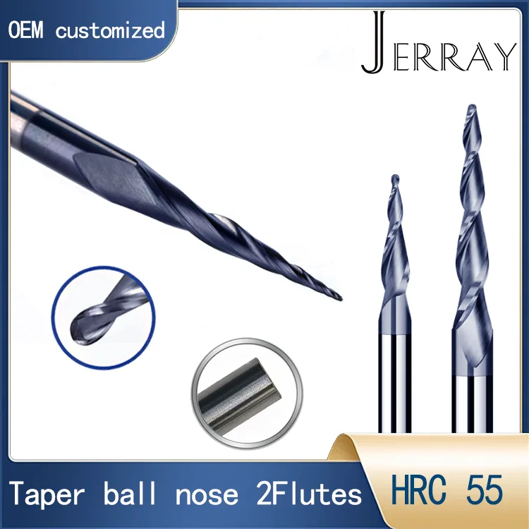 R0.25 -R2 HRC55 D3.175D4D6D8 Taper Ball Nose End Mill Tungsten solid carbide Coated cnc milling cutter woodworking engraving bit