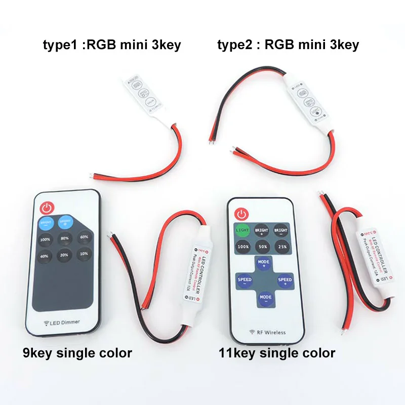 12V mini RGB Led Strip light 9 11 3 Keys Remote Controller DC wire connector for SMD 3528/5050/5730/5630/LED Strip lights