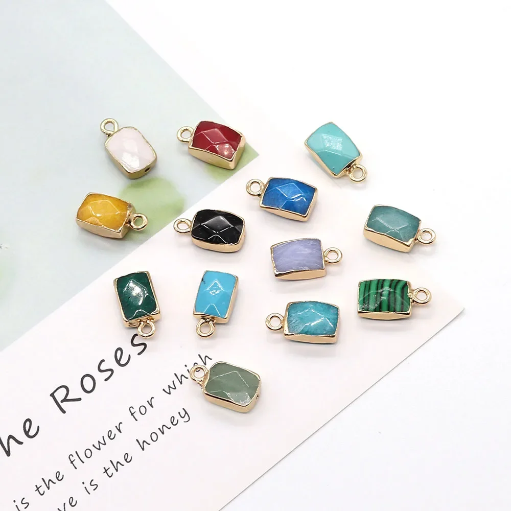 1pcs 8x15mm Rectangular Pendant Natural Semi-precious Stone Zinc Alloy DIY Necklace Earrings Jewelry Accessories Multi-colored