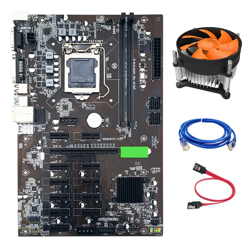 

B250 Mining Motherboard PCI-E X1 X16 LGA 1151 with SATA Cable+RJ45 Network Cable+Cooling Fan for Bitcoin BTC ETH Miner