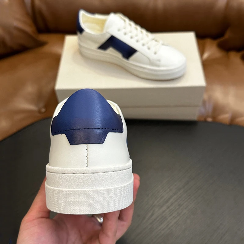 Heren Blauwe Lambrisering Lage Dubbele Gesp Lederen Sneakers Erfgoed Esthetiek Voldoet Aan De Hedendaagse Charme Platte Casual Schoenen