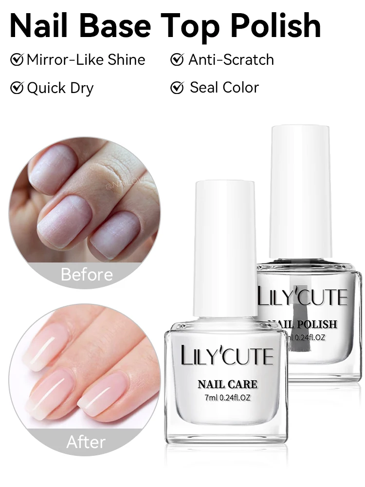 LILYCUTE 7ml Clear Nail Base Top Polish Nail Care Polish Milky White Pink Strengthener Hardener Long Lasting Nail Art Varnish