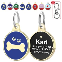 Personalized Dog ID Tag Customized Puppy Dogs Tags Free Engraved Pet Round Shpae Nameplate For Dogs Collar Accessories 8 Styles