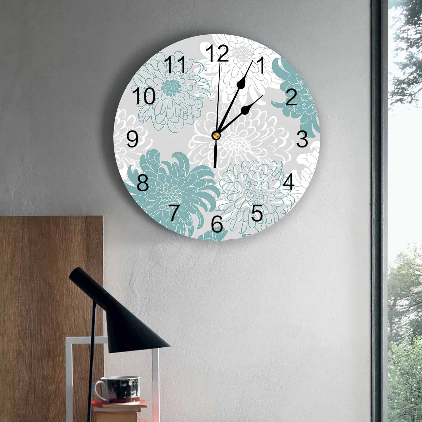 

Bedroom Wall Clocks Elegant Chrysanthemum Light Blue White Living Room Clocks Ornaments Baby Room Study Mute Wall Clocks
