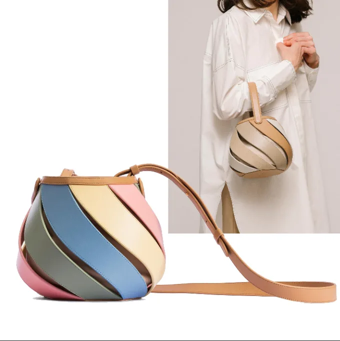 Fashion Panelled Cylindrical Shoulder Bag for Women Prism Splicing Bucket Bag Colorful Handbags High Quality Crossbody Bag 2025