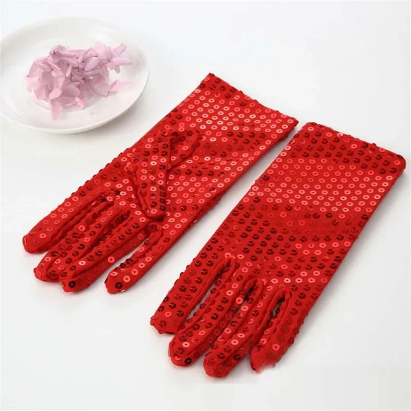 Stretch Sequin Wrist Gloves Jazz Hat Bow Tie for Party Event Kids Adult Unisex Wedding Bridal Women Halloween Costume Cosplay