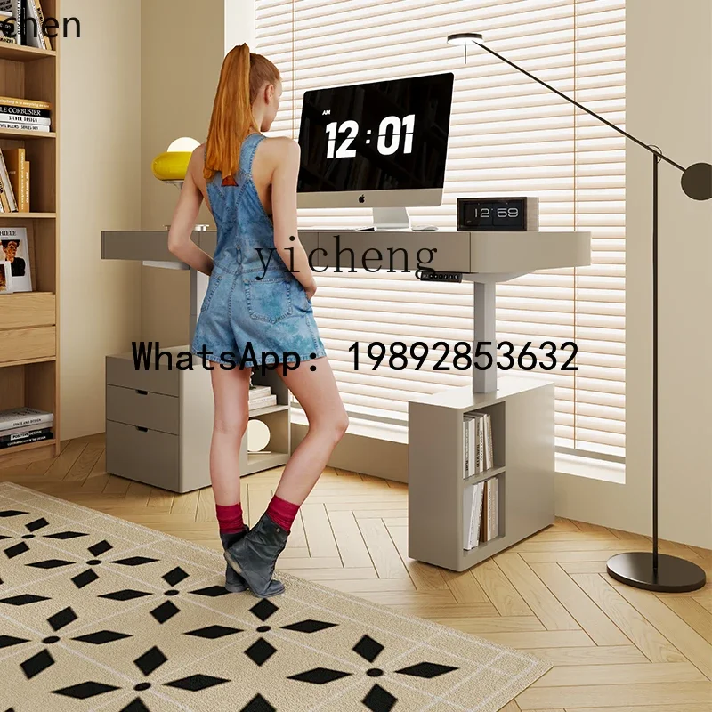 AA   Electric Lifting Table with Drawer Storage Standing Solid  Painting Double Modern Simple Computer Desk