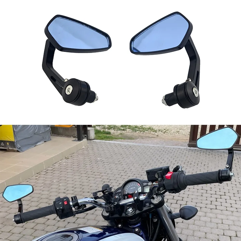 Universal Motorcycle Aluminum RearView Black Side Rearview Mirrors Blue Anti-glare Mirror Cafe Racer Mirrors for Harley Davidson