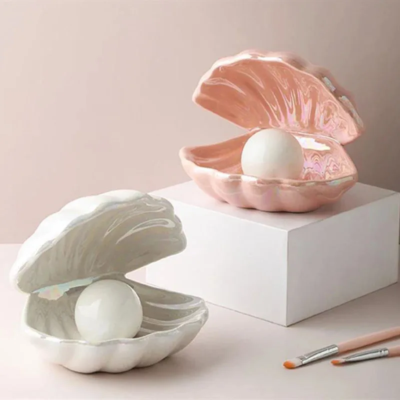 ضوء ليلي على شكل صدف غريب الأطوار - مصباح بجانب السرير من السيراميك حالم للفتيات، ديكور رومانسي لسطح المكتب مع توهج ناعم