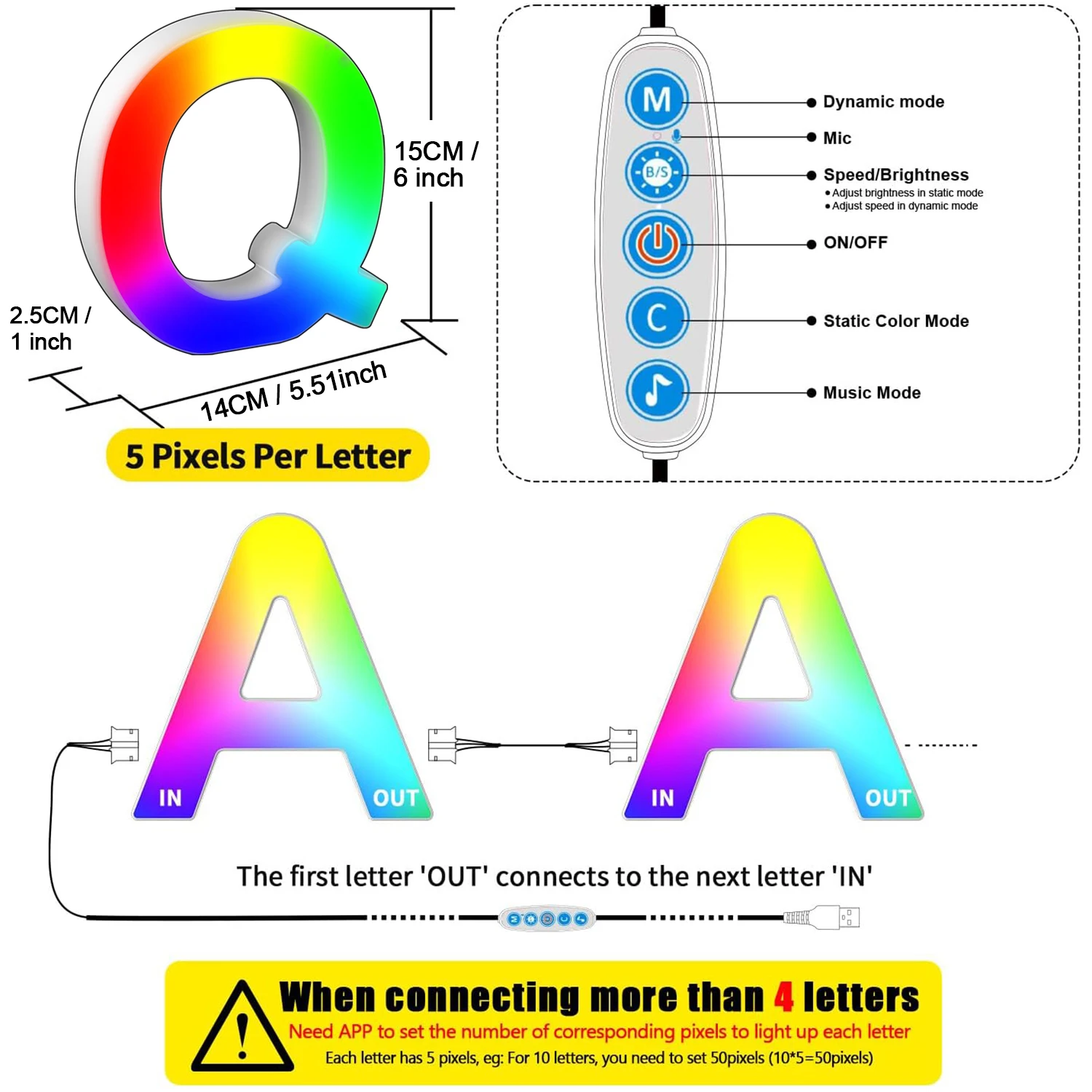 Cute Nightstand Desk Letter Lamps Alphabet character LED Letter Lights MeRGBW APP Music Sync Table Lamp Night Light Letter Q