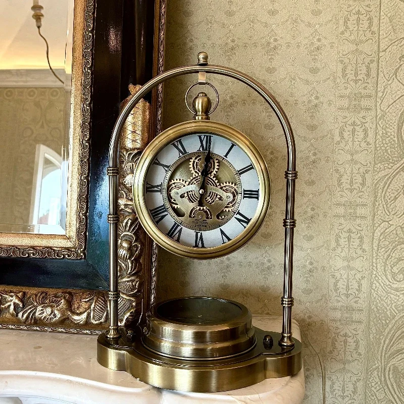 Vintage Table Clock Metal Roman Style Desktop Clock Silent Simulated Gear Desk Clocks Living Room Office Decor Ornament Gift