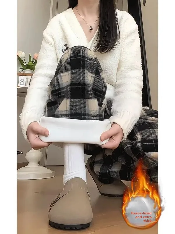 

Thickened Flannel Plaid Pants Men's Winter Warm Anti-cold Sweatpants American Lazy Style Woolen Casual Long Trousers