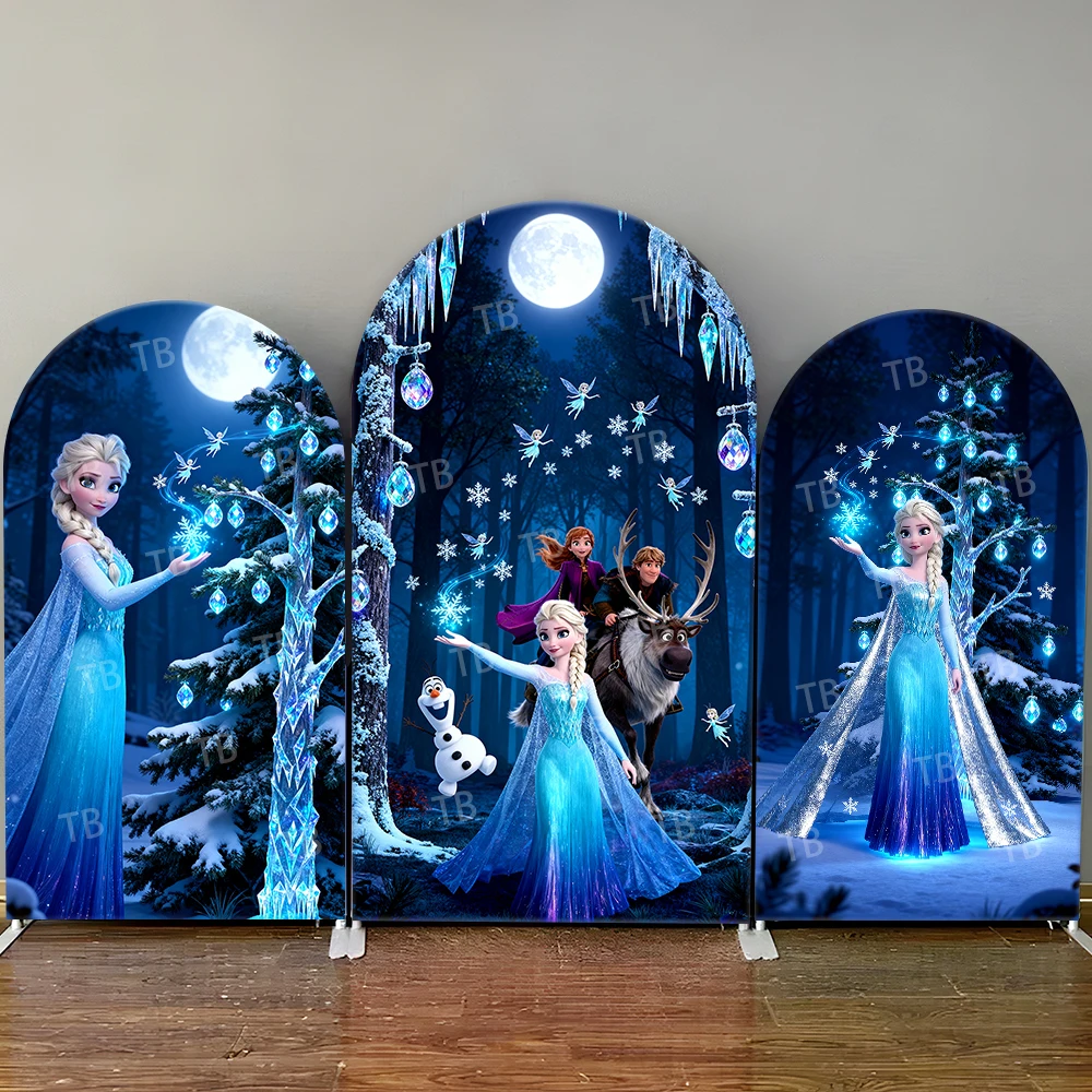 

Disney Frozen Arch Backdrop Elsa Anna Olaf Reindeer Ice Tree Fairies Magical Photo Booth Props for Parties & Home Decoration