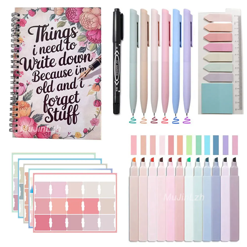

26 Pcs Flower Spiral Notebook Pens Stationery Set,Cover With A Humorous Design, Floral Design With Tulips & Poppies
