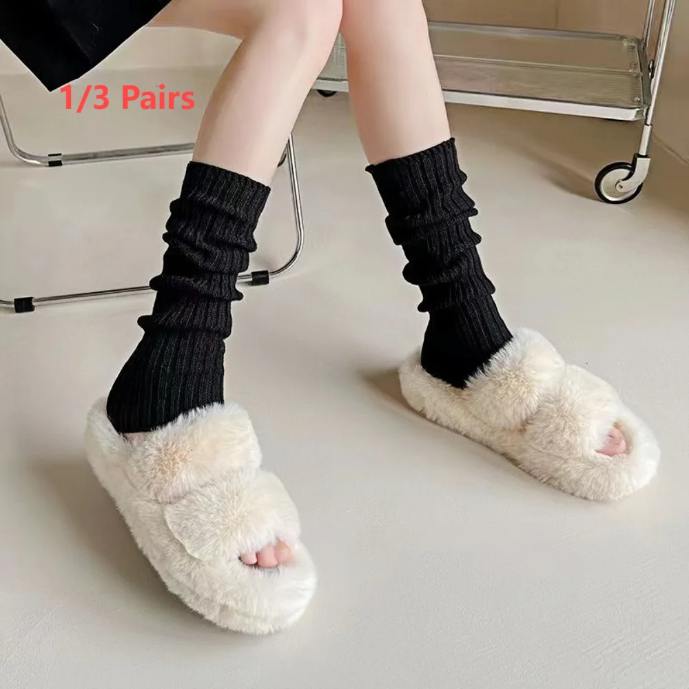 1/3 pairs Women's mid tube Lolita plush socks, autumn and winter warm leg protection socks, thick Lolita cold proof socks